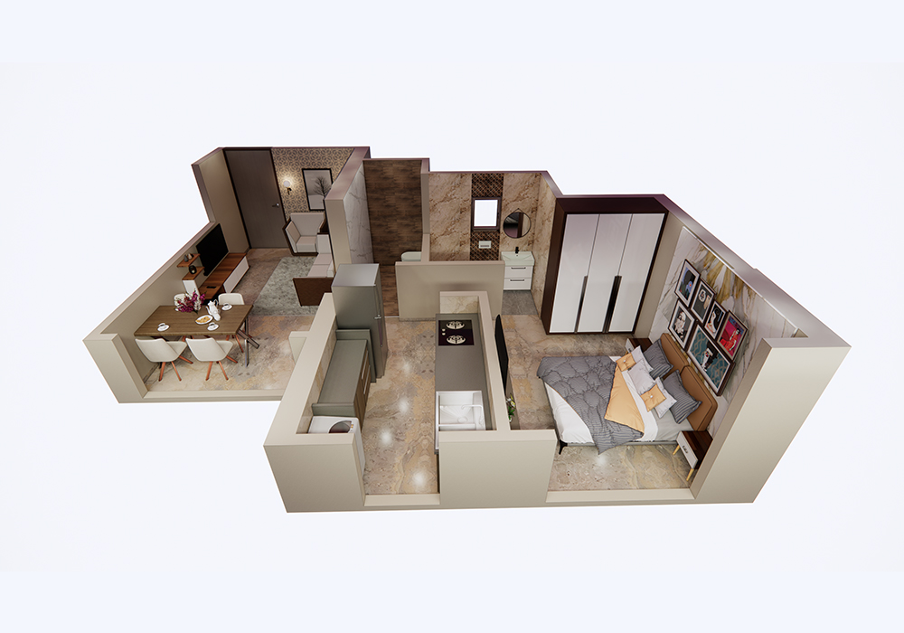 top view of sample flat of walchand paradise ,1 bhk flats in mira road.